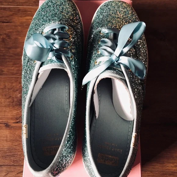 KATE SPADE/KEDS-NWT Aqua Glitter Sneakers - Picture 5 of 16